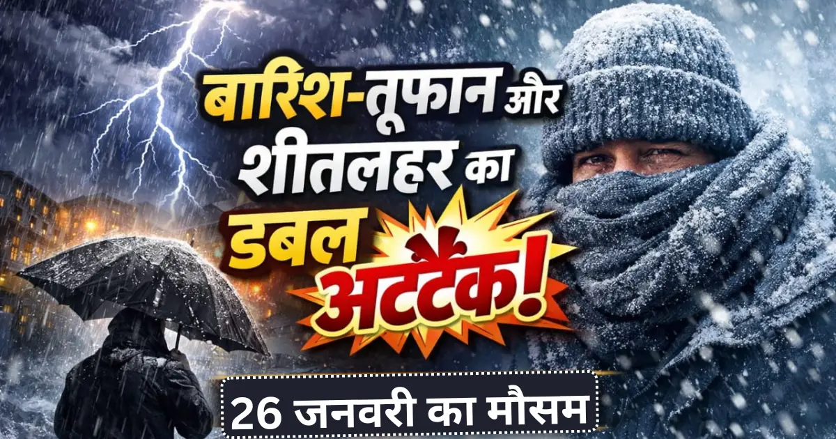 Weather Alert 26 January: बारिश-तूफान और शीतलहर का डबल अटैक! कल का मौसम 26 जनवरी, 70 किमी/घंटा तक चलेंगी हवाएं